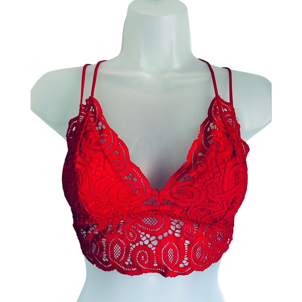 Victoria's Secret PINK Bralette Red Lace Lined Stretchy Pullover Small